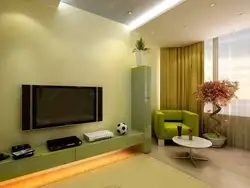 Living Room With Light Green Wallpaper Photo