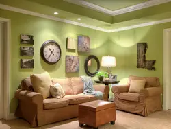 Living room with light green wallpaper photo