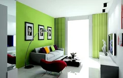 Living room with light green wallpaper photo