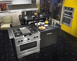 Black gas stove in the kitchen interior