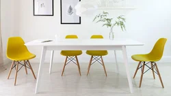 Mustard-colored chairs for the kitchen in the interior