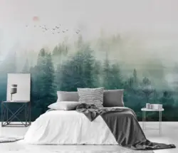 Wallpaper with forest in the bedroom interior