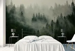 Обои с лесом в интерьере спальни
