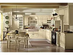 Kitchen interior in ivory color