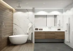 Интерьер ванной комнаты белый с деревом