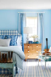 Blue color in the bedroom interior photo