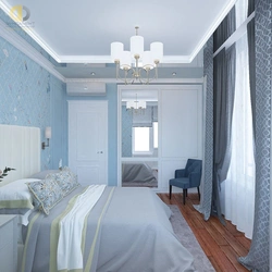 Blue Color In The Bedroom Interior Photo