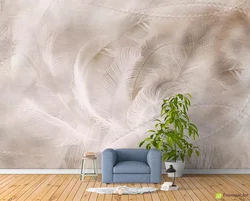 Living room wallpaper feathers photo