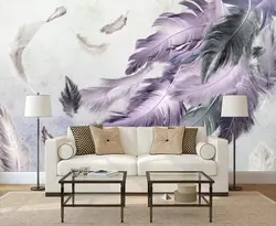 Living room wallpaper feathers photo