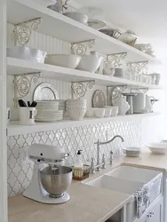 Open Shelves For The Kitchen On The Wall In The Interior