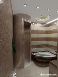 Жарты шеңберлі ваннасы бар ванна бөлмесінің дизайны