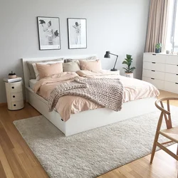 Double bed in bedroom interior photo