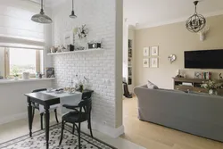 White brick in the kitchen interior photo