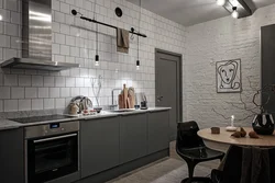 Белый кирпичик в интерьере кухни фото