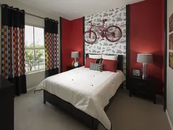 Gray red bedroom photo
