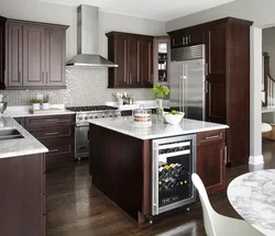 Kitchen with brown wallpaper photo design