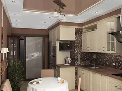 Кухня з карычневымі шпалерамі фота дызайн