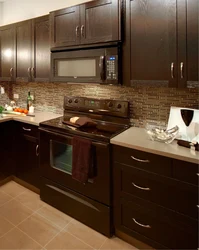 Kitchen With Brown Wallpaper Photo Design