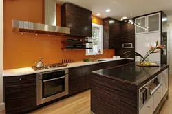 Kitchen with brown wallpaper photo design