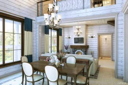 Living room kitchen interior with clapboard