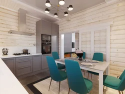 Living room kitchen interior with clapboard