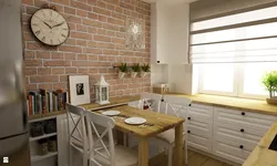 Белый кирпич в интерьере кухни фото