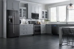 Kitchen Design With Gray Refrigerator Photo