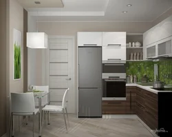 Kitchen design with gray refrigerator photo