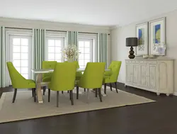Green chairs in the kitchen in the interior photo