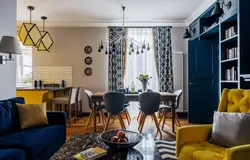 Blue And Yellow In The Living Room Interior Photo