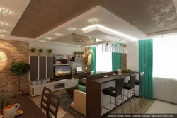 Зал с кухней совмещены дизайн потолка