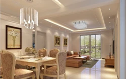 Living Room With Kitchen Combined Ceiling Design