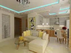 Living Room With Kitchen Combined Ceiling Design