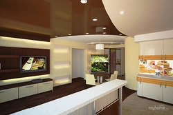 Living Room With Kitchen Combined Ceiling Design