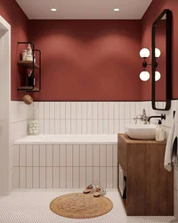 Қабырғалардың дизайнында плиткасыз ванна бөлмесінің фотосуреті