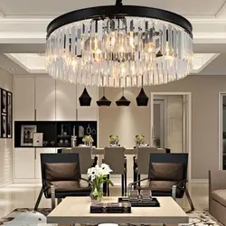 Crystal chandelier in the kitchen interior