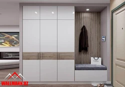 Wardrobe design for the hallway with hinged doors in a modern style