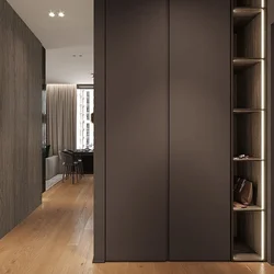 Wardrobe design for the hallway with hinged doors in a modern style