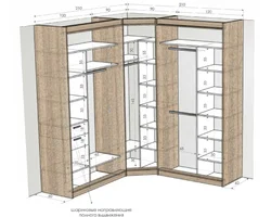 Photo of a corner wardrobe in the bedroom with dimensions