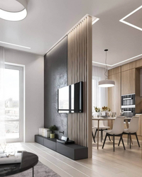 White slats in the kitchen interior