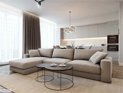 Gray sofa in a beige living room photo