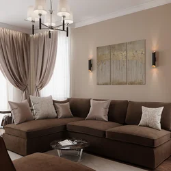 Серый диван в бежевой гостиной фото