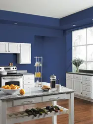 Blue Color Of The Walls In The Kitchen In The Interior