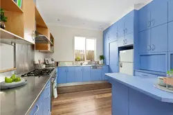 Blue Color Of The Walls In The Kitchen In The Interior