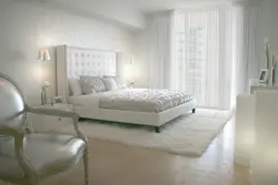 Bedroom interior design with white wallpaper