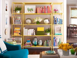 How to decorate a shelving unit in the living room interior photo