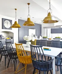 Kitchen design with yellow chairs