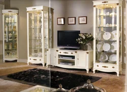 Cabinet in the living room for dishes with glass in a modern style photo