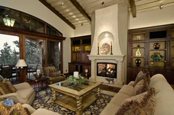 Fireplace in the interior of the living room of a country house photo