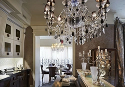 Chandelier in the neoclassical living room interior